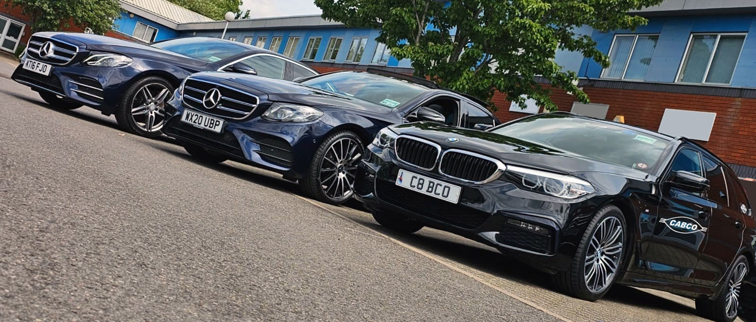cabco-8 CabCo’s premium fleet of Mercedes and BMW vehicles lined up outside their Newbury base – offering reliable, executive taxi services across town.